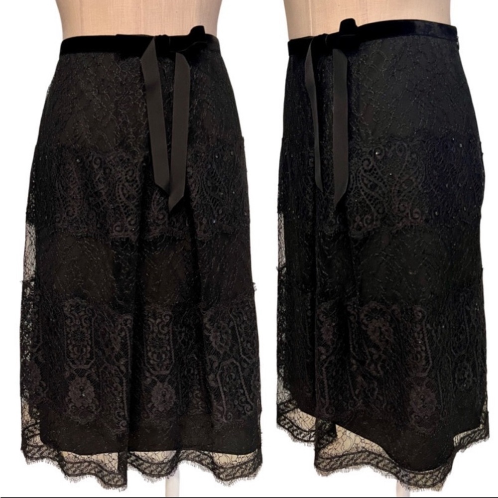 Ann Taylor lace over midi skirt with sequin and velvet accents